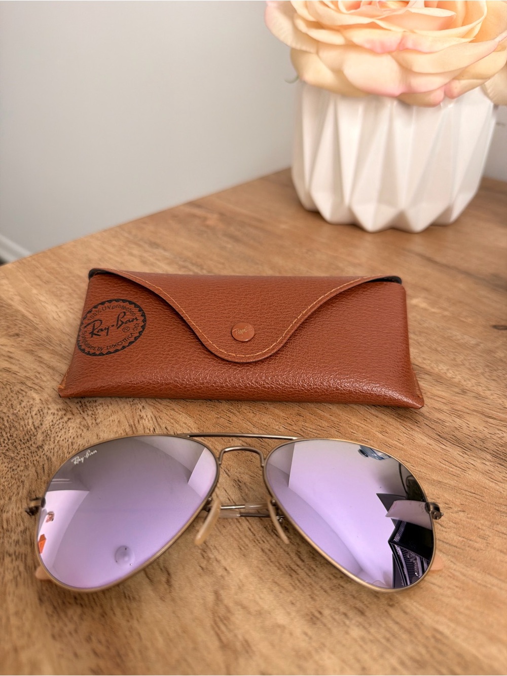 Ray-Ban RB3025 Aviator Lilac/Violet Mirror Sunglasses 55-14 Gold Made Italy